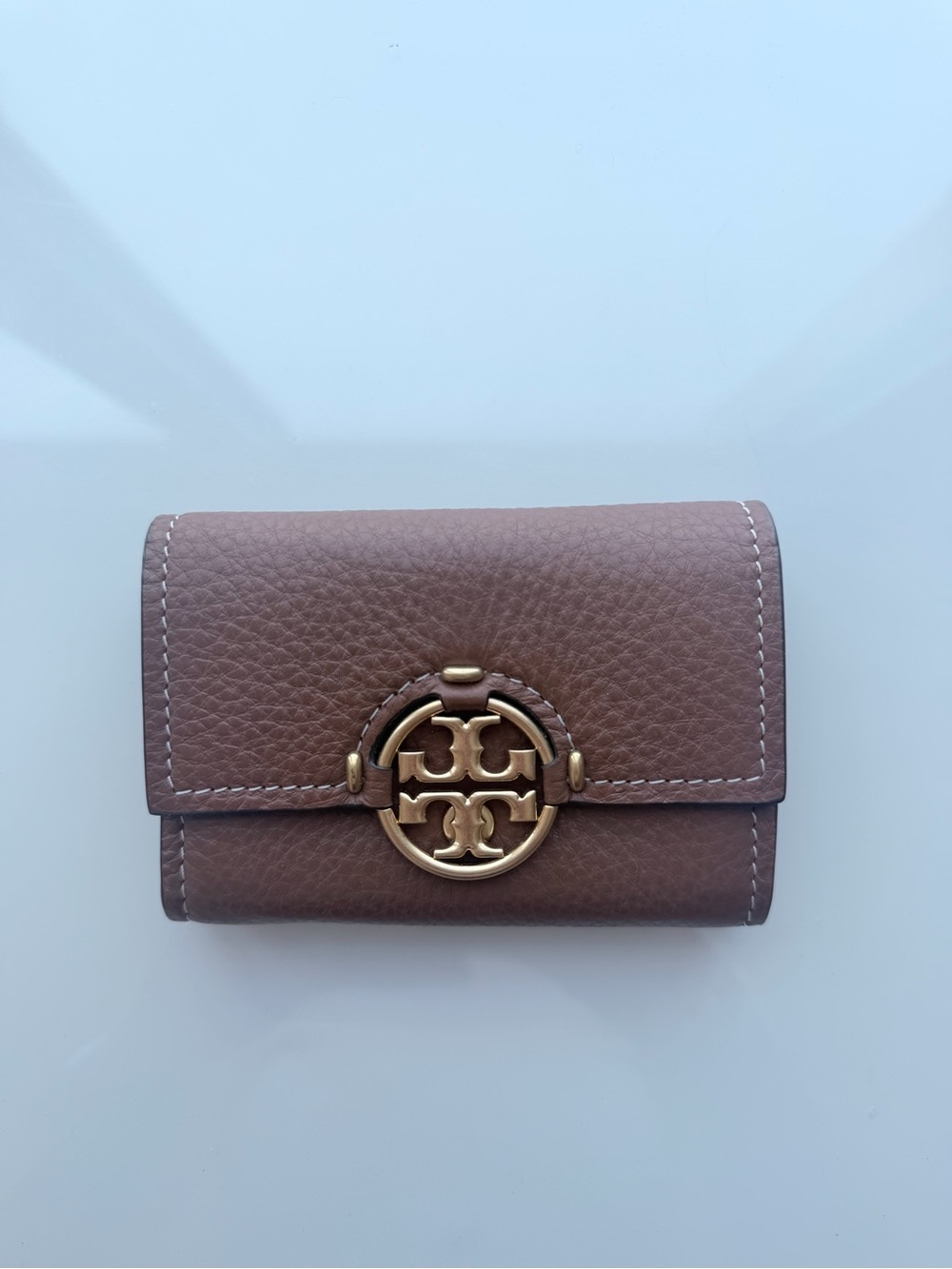 Tory Burch Brown Leather Logo Card Case with Gold Hardware